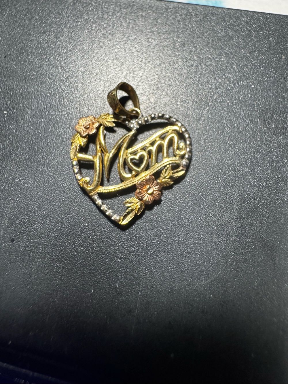 Vintage 10K Tri-Color Gold "Mom" Heart Pendant